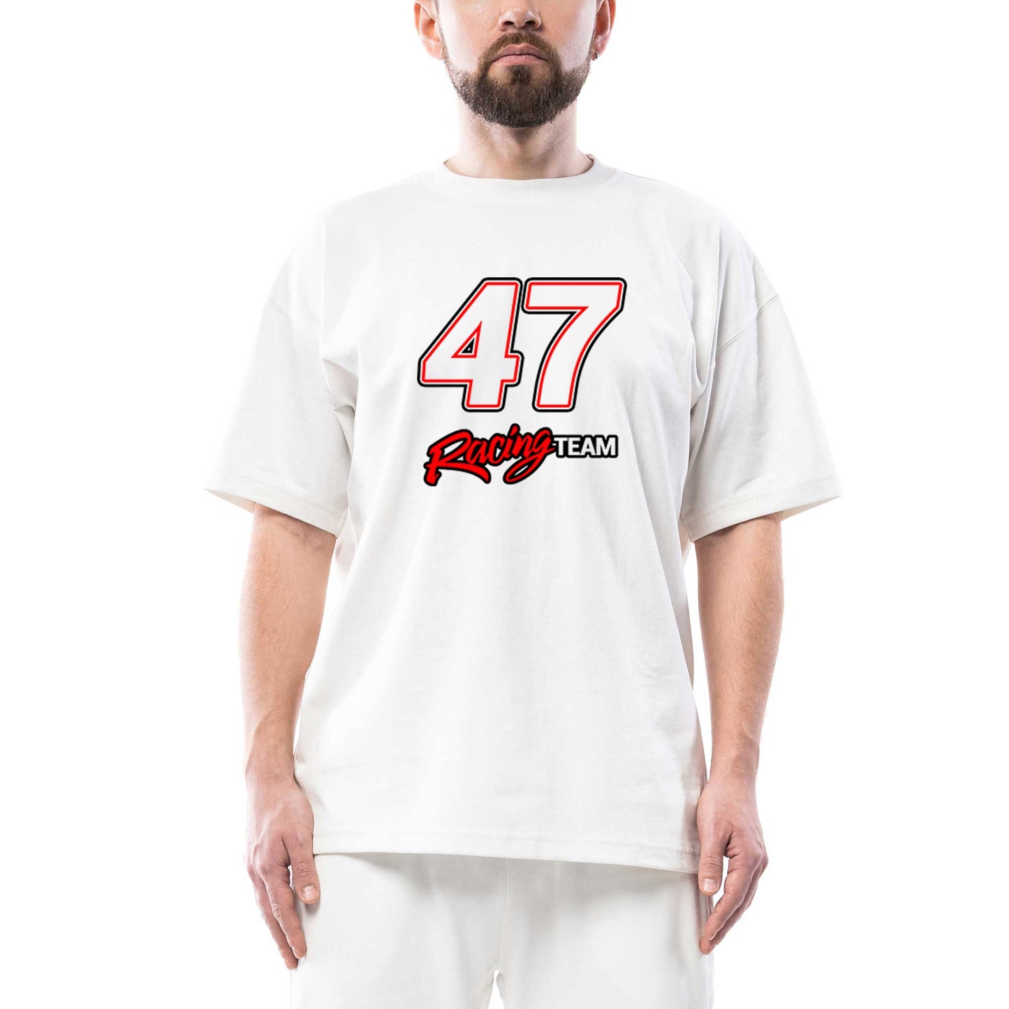 Moto 47 Racing Team Oversize Beyaz Tişört