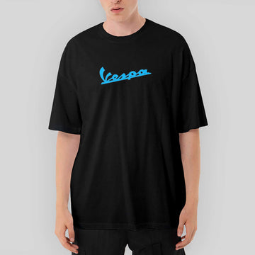 Vespa Text Blue Oversize Siyah Tişört