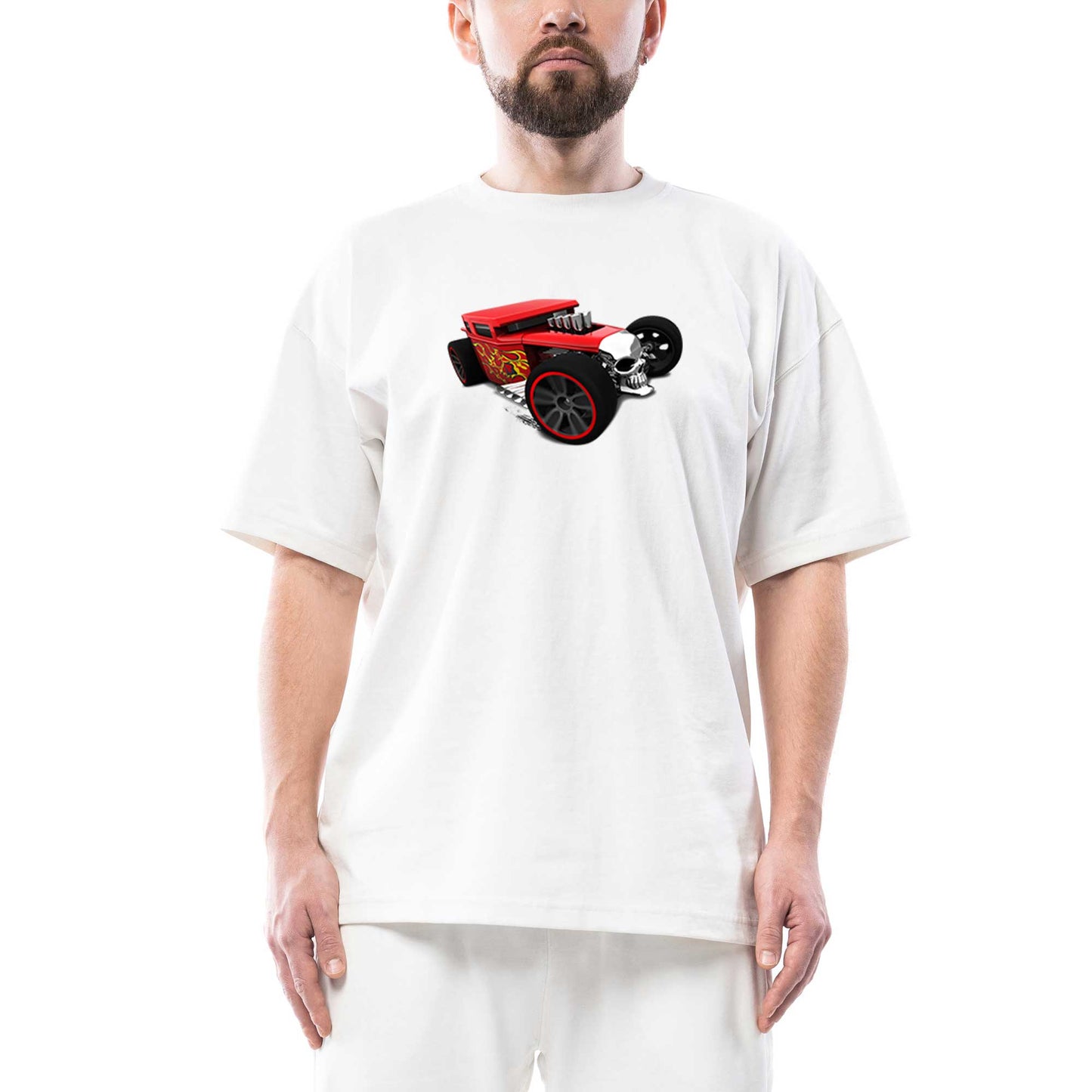 HOT WHEELS Skull Car Oversize Beyaz Tişört