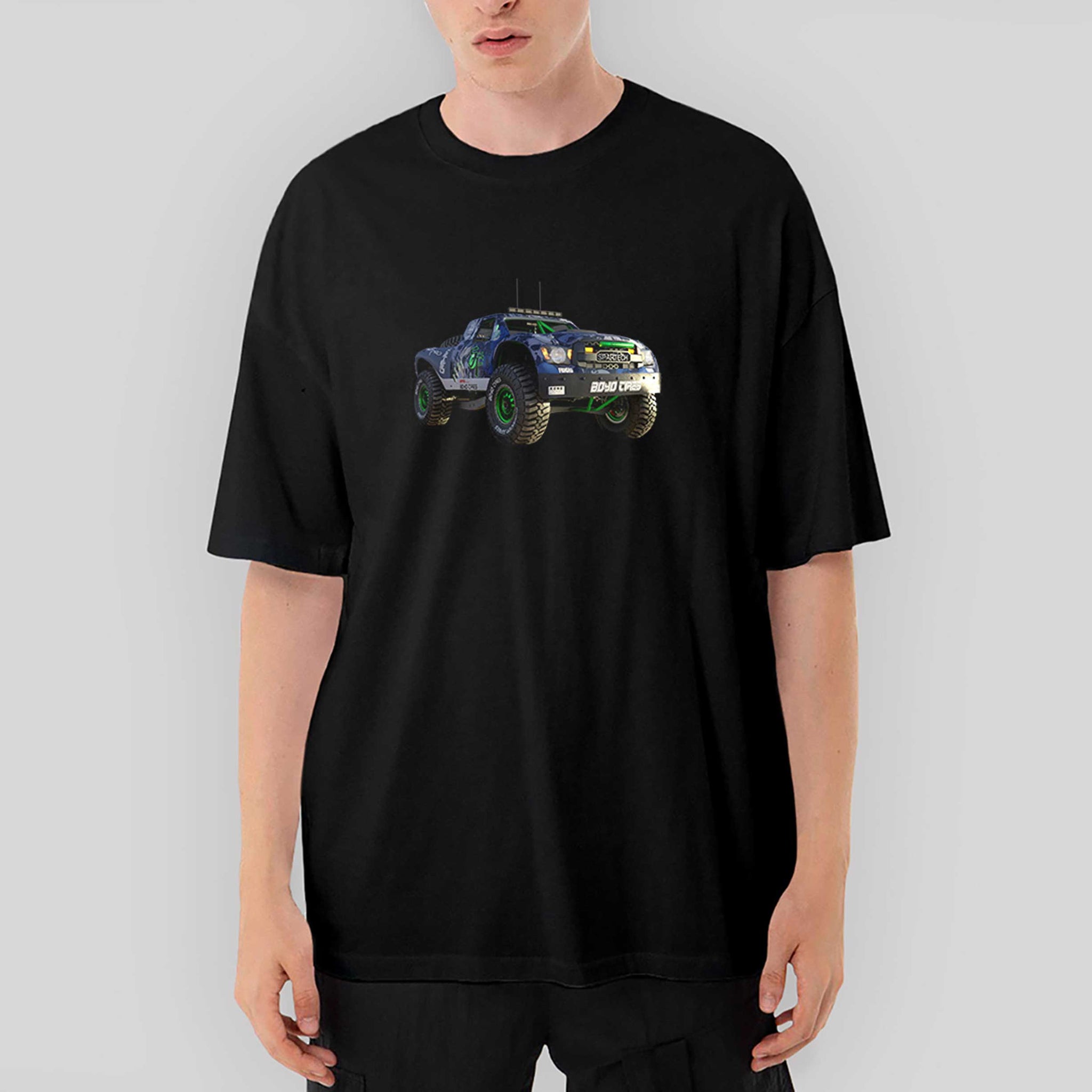 Off Road Yarış Arabası Oversize Siyah Tişört