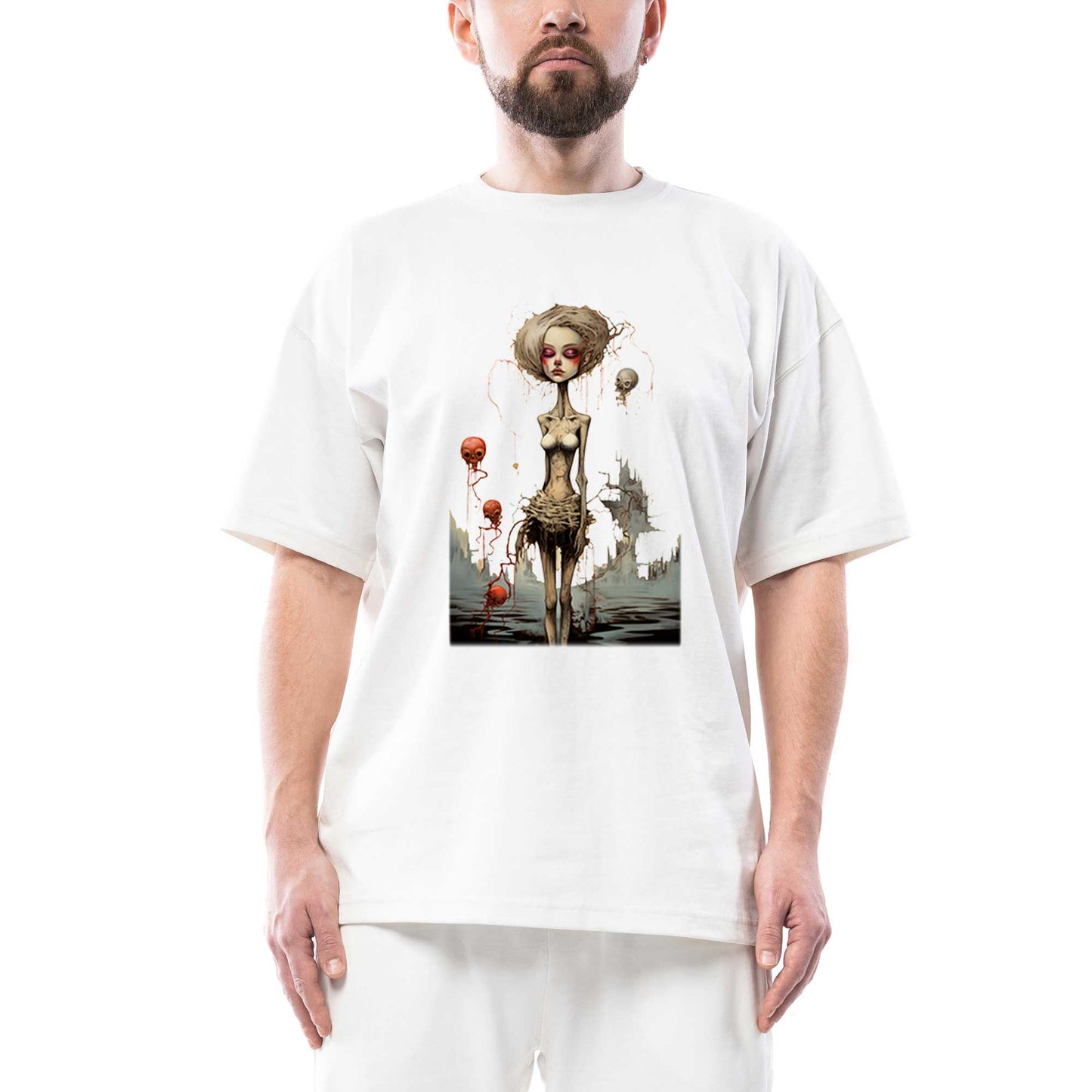 Cartoonish Outer Unhappiness Oversize Beyaz Tişört