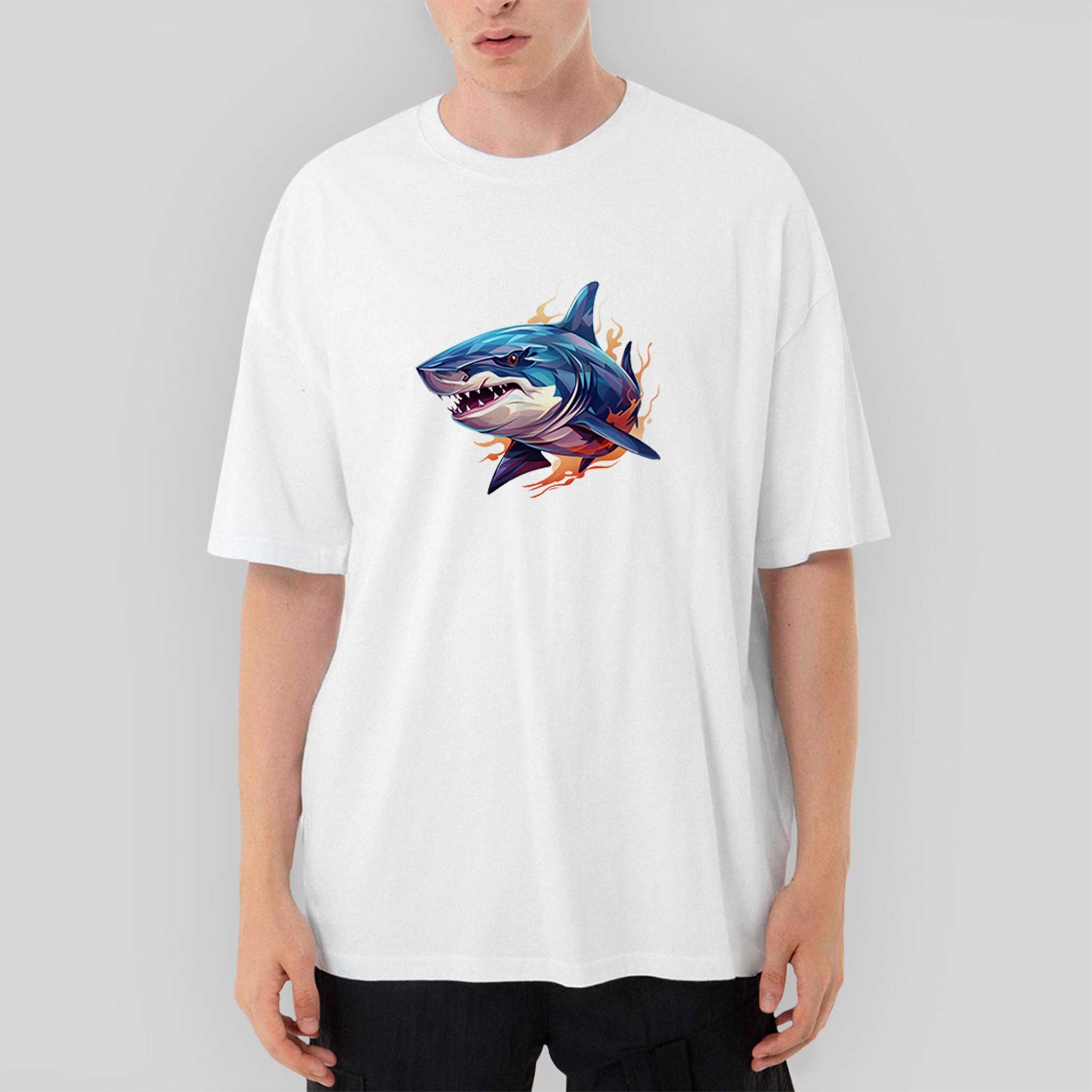 Color Shark Oversize Beyaz Tişört