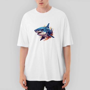 Color Shark Oversize Beyaz Tişört