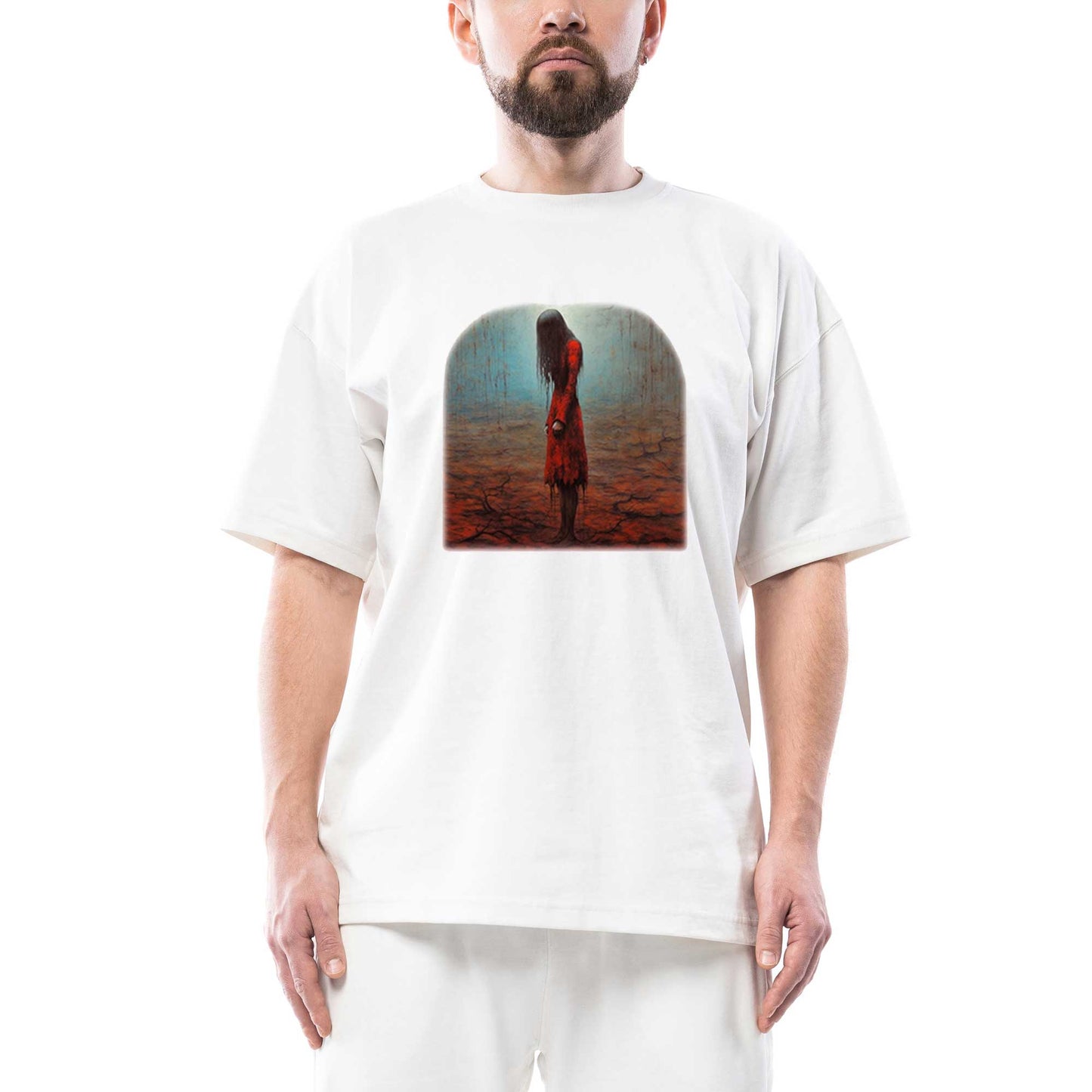 Depressed Girl Oversize Beyaz Tişört