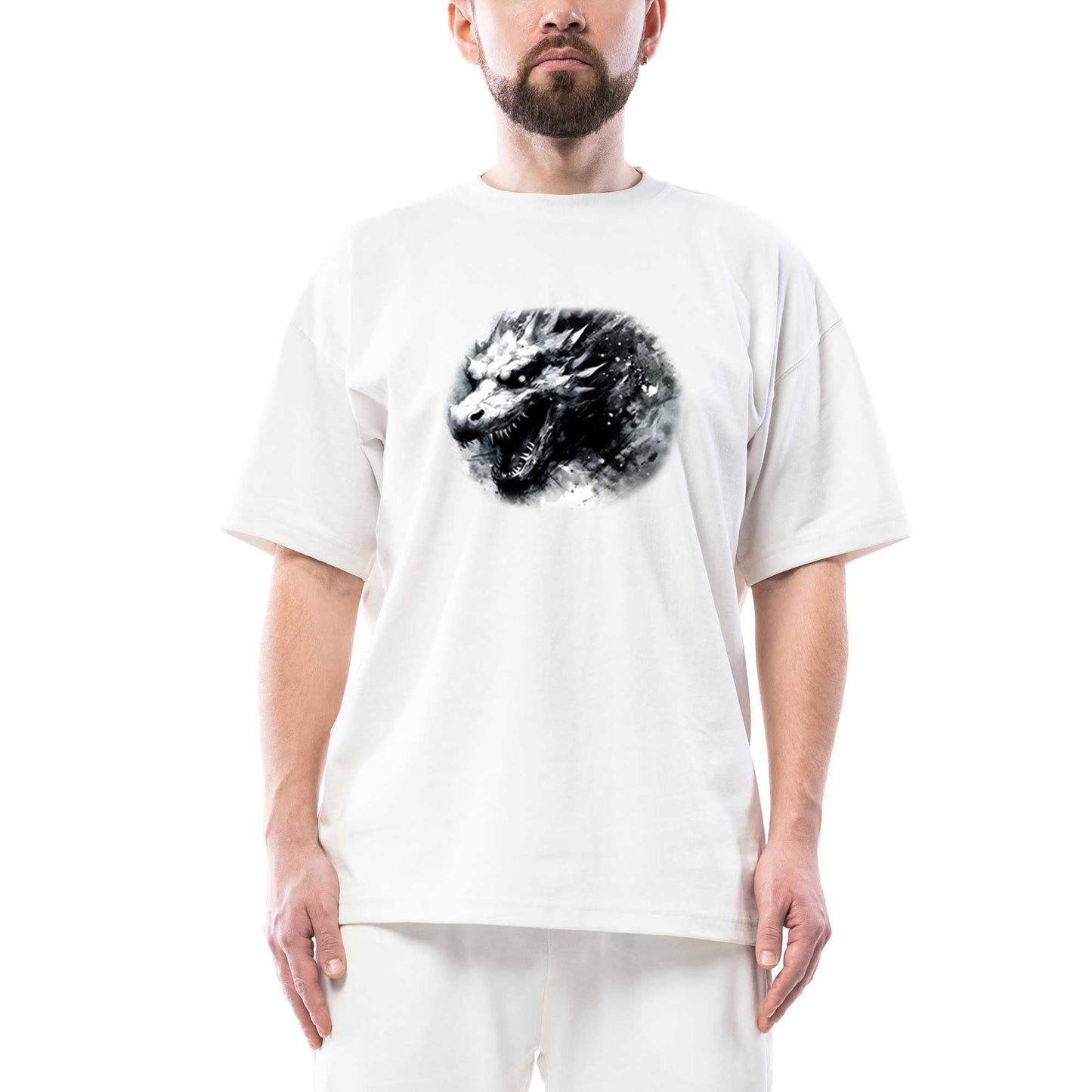 Dragon Pencil Drawing Oversize Beyaz Tişört
