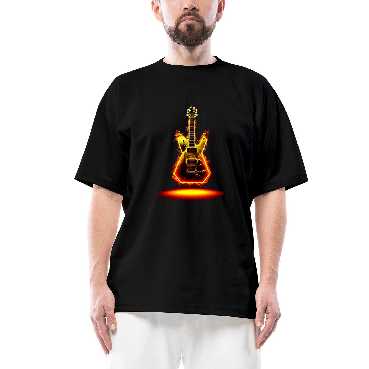 Electro Guitar Fire Oversize Siyah Tişört