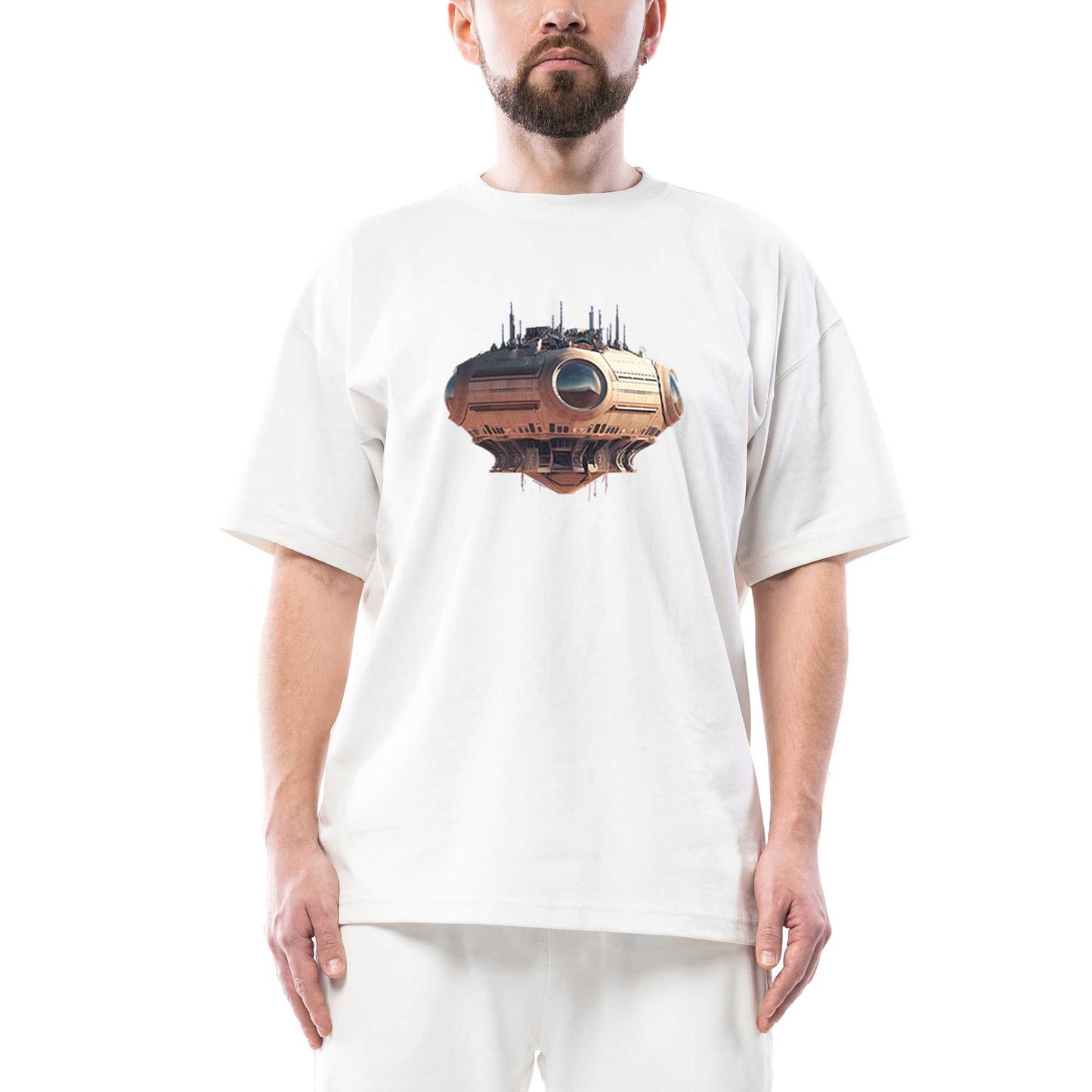 Massive Speaker Spaceship Oversize Beyaz Tişört