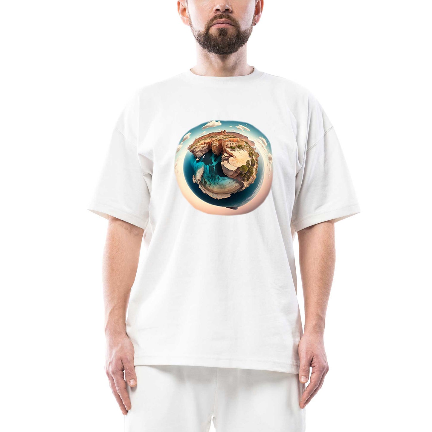 Planet Oversize Beyaz Tişört