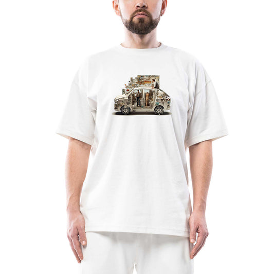 Self Driving Car Oversize Beyaz Tişört