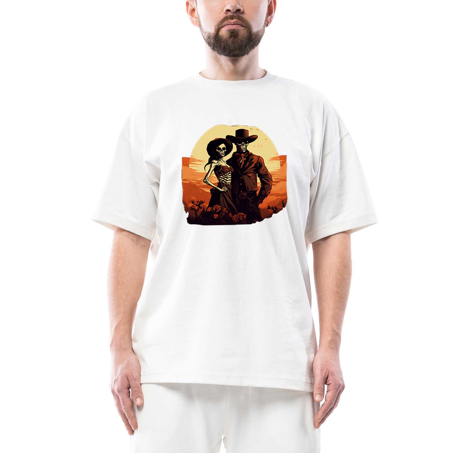 Skeleton Cowboy Lover Oversize Beyaz Tişört