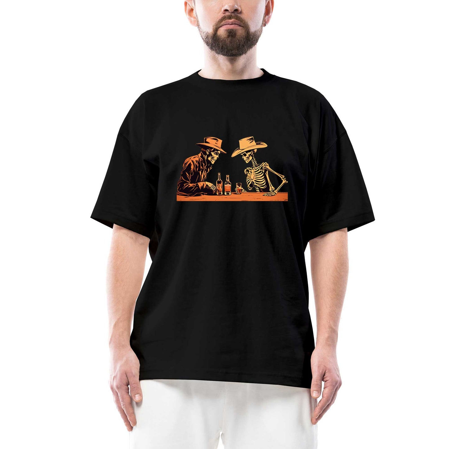 Skelton Cowboy Bar Oversize Siyah Tişört