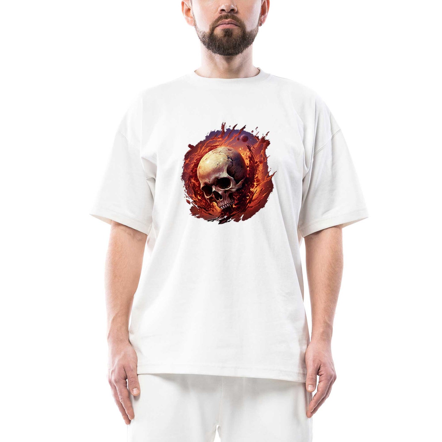 Skull Planet Oversize Beyaz Tişört