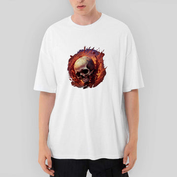 Skull Planet Oversize Beyaz Tişört