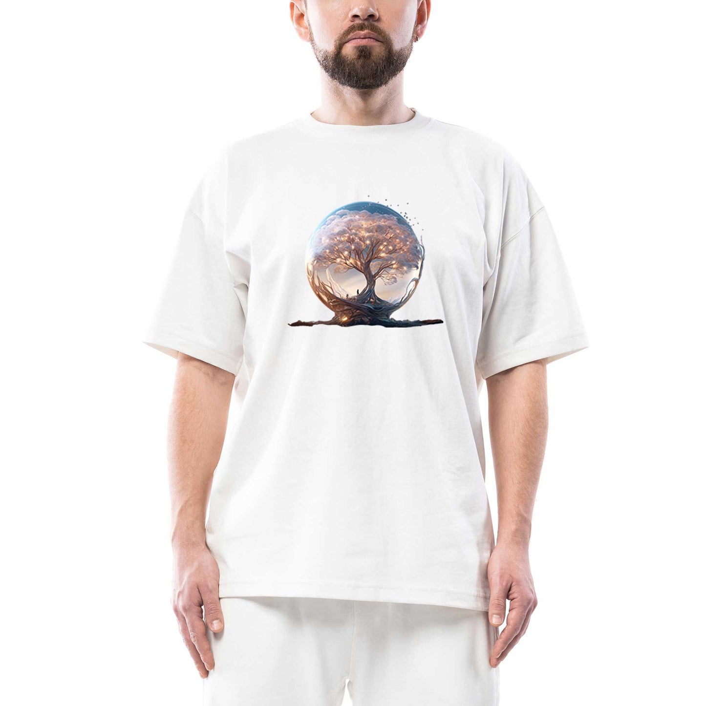 Tree Growing in Snow Gobe Oversize Beyaz Tişört