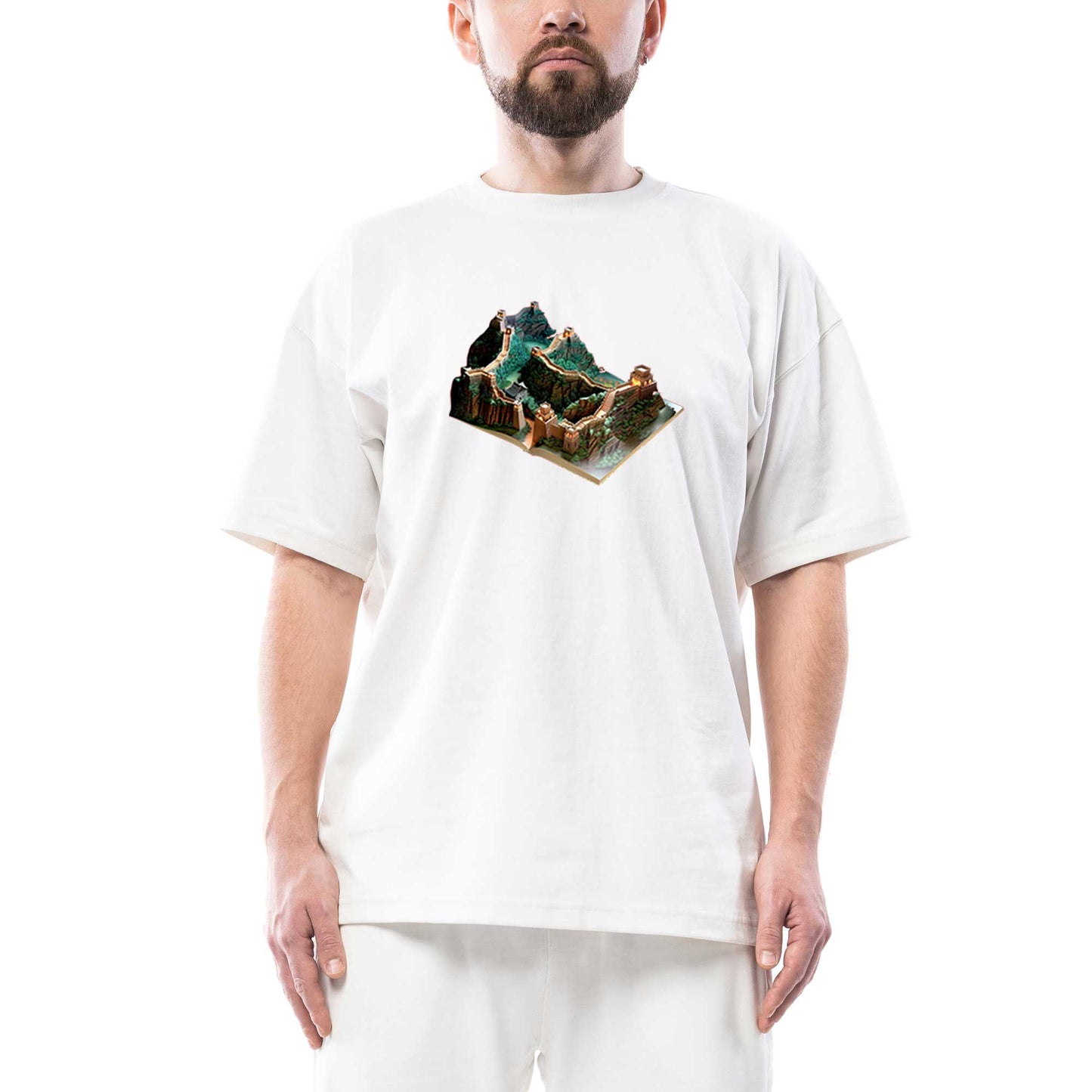 Great Wall of China View Book Oversize Beyaz Tişört