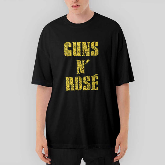 Guns N Rose Text Yellow Oversize Siyah Tişört