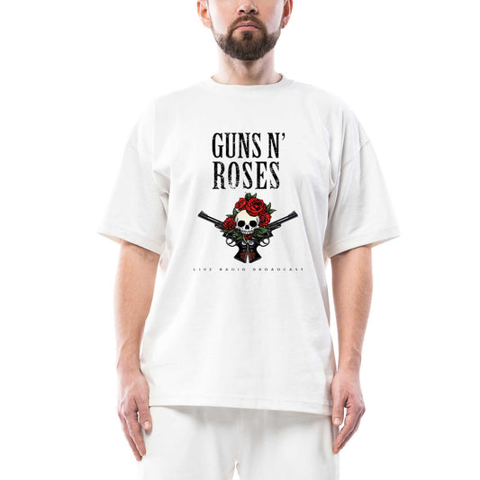 Guns N Roses Live Radio Broadcast Oversize Beyaz Tişört