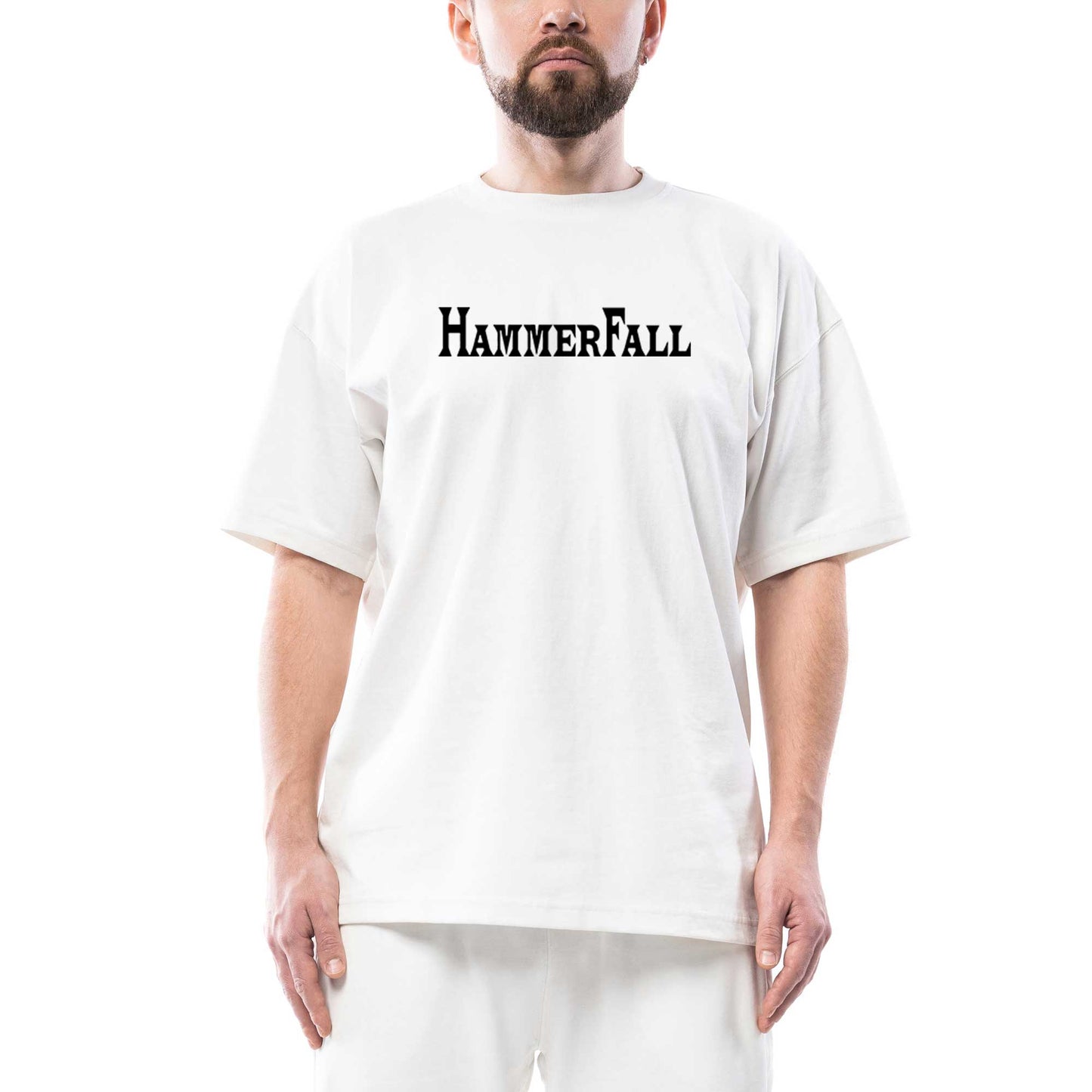 Hammerfall Text Oversize Beyaz Tişört