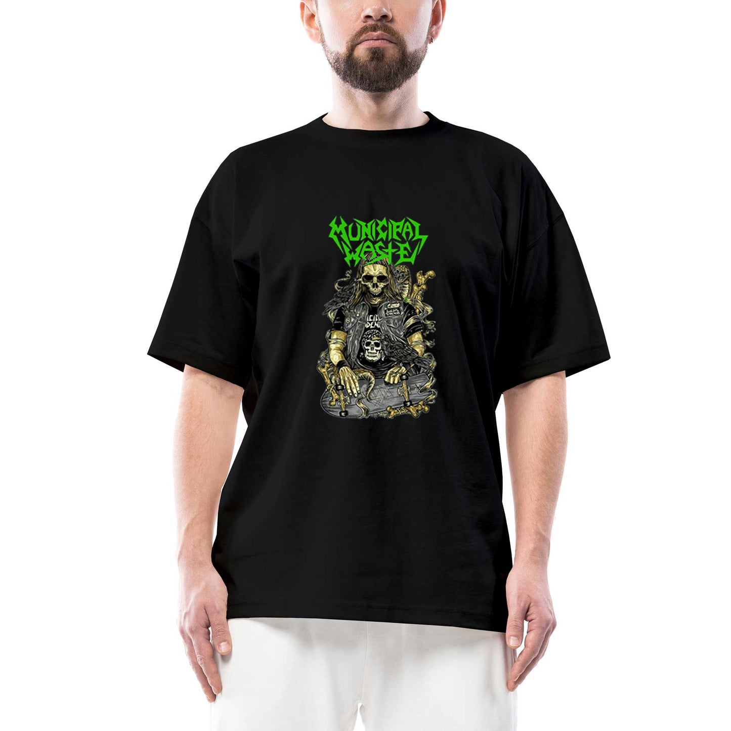 Municipal Waste Skaterskull Oversize Siyah Tişört