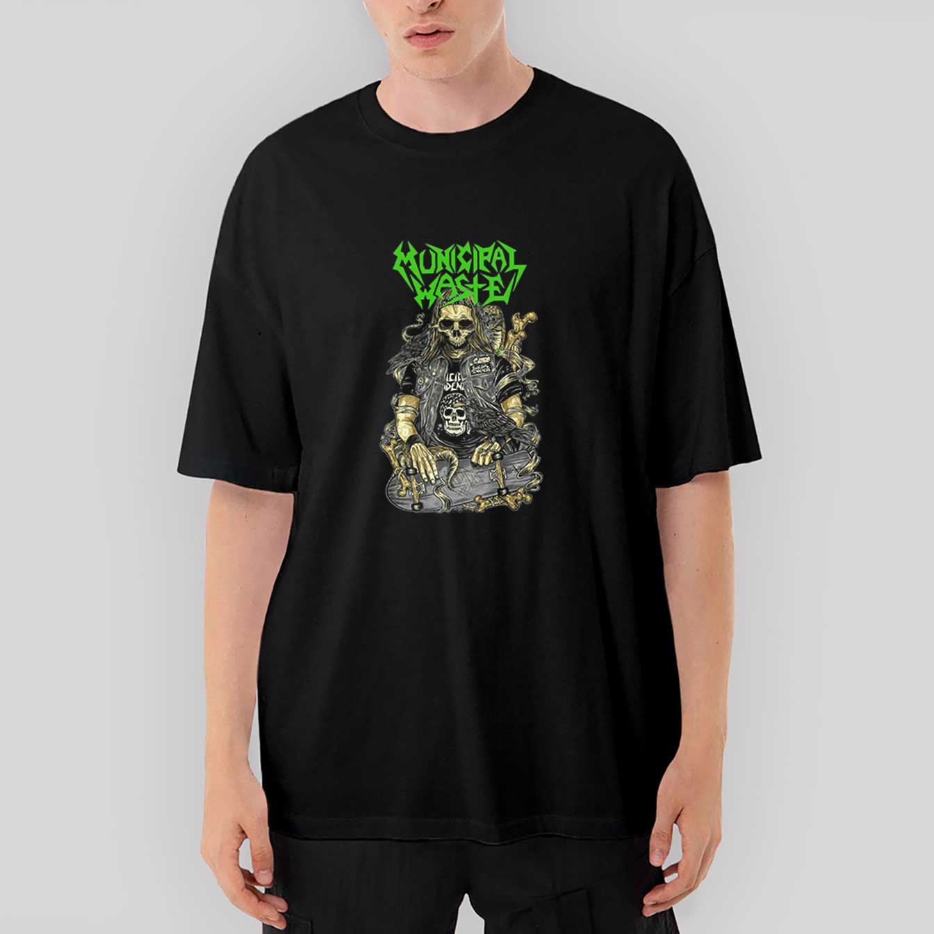 Municipal Waste Skaterskull Oversize Siyah Tişört