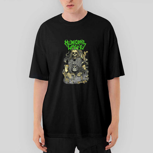 Municipal Waste Skaterskull Oversize Siyah Tişört