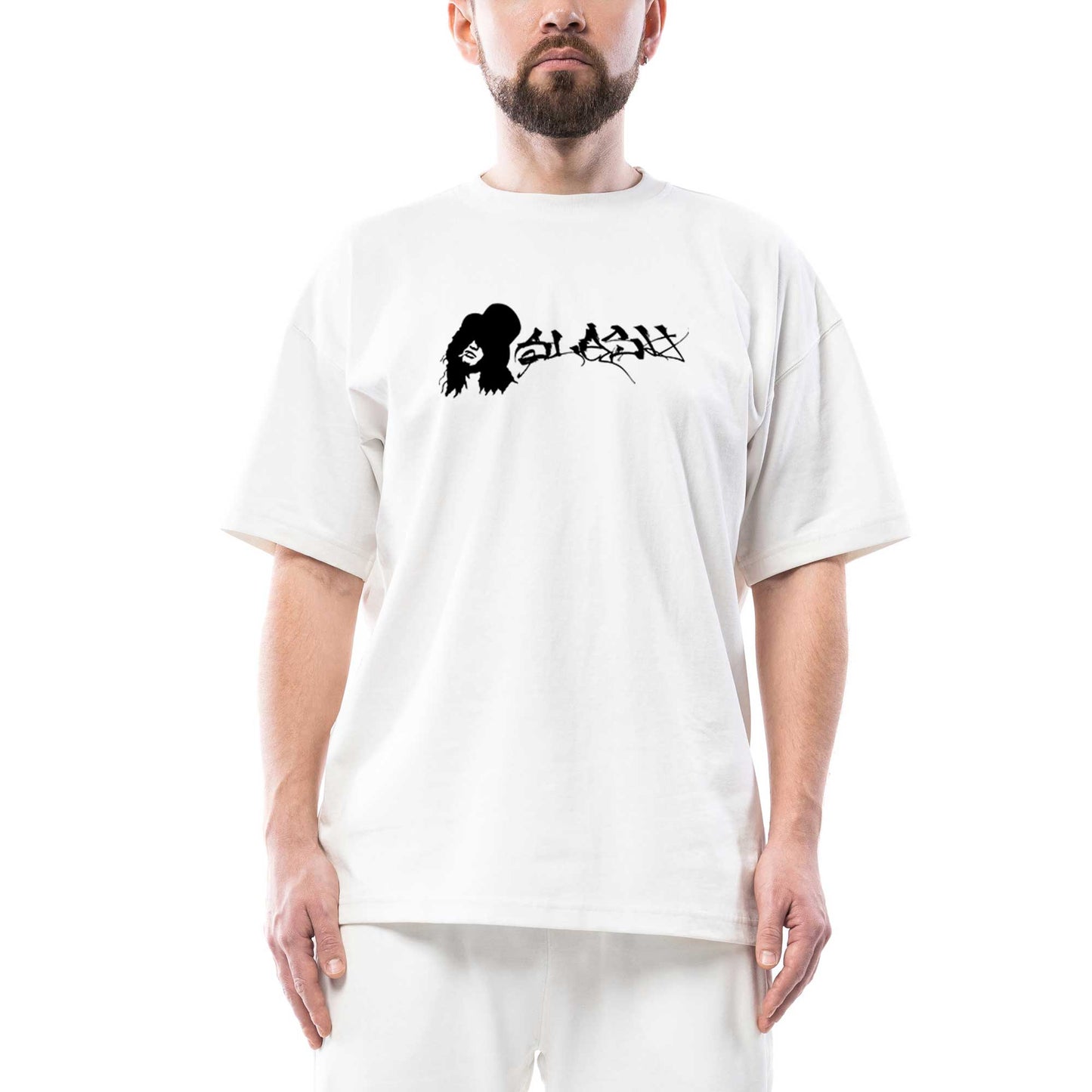 Slash Portre Logo Oversize Beyaz Tişört