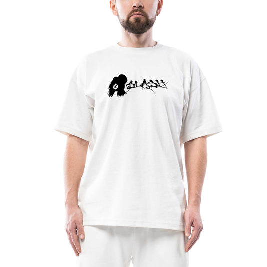 Slash Portre Logo Oversize Beyaz Tişört