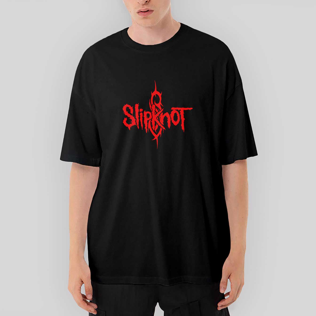 Slipknot Logo Red Oversize Siyah Tişört