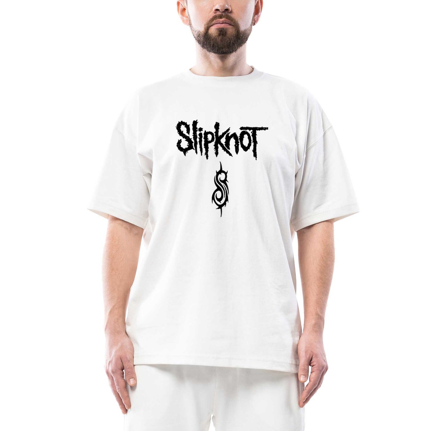 Slipknot Logo Text Oversize Beyaz Tişört
