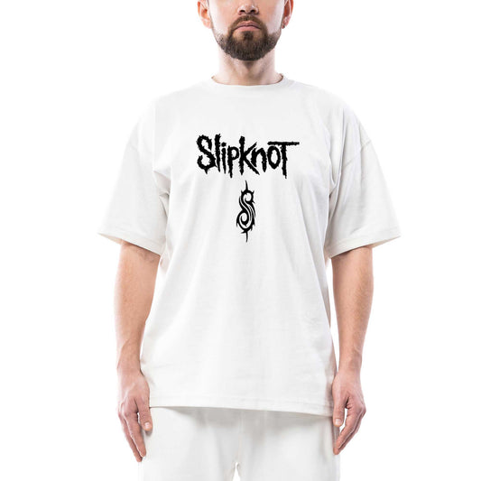 Slipknot Logo Text Oversize Beyaz Tişört