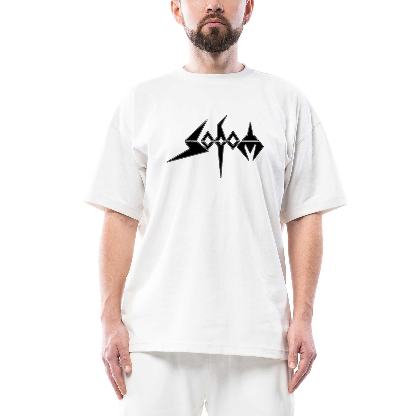 Sodom Text Oversize Beyaz Tişört