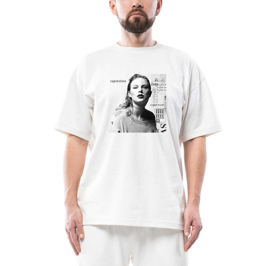 Taylor Swift Portre Oversize Beyaz Tişört