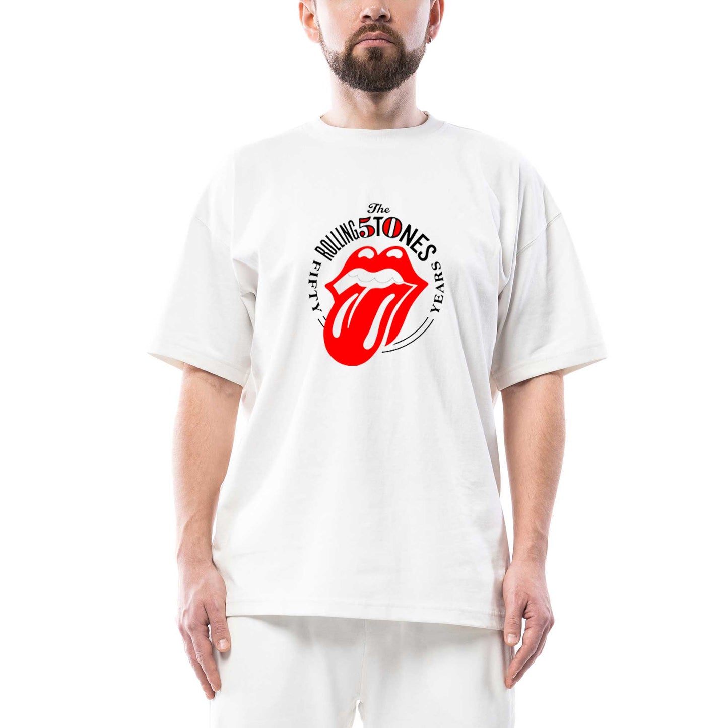 The Rolling Stones 50 Years Oversize Beyaz Tişört
