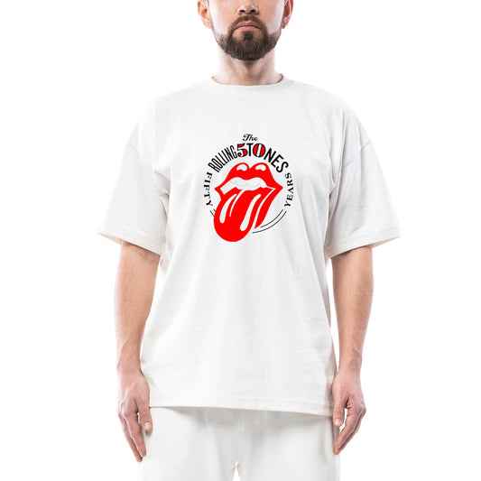 The Rolling Stones 50 Years Oversize Beyaz Tişört