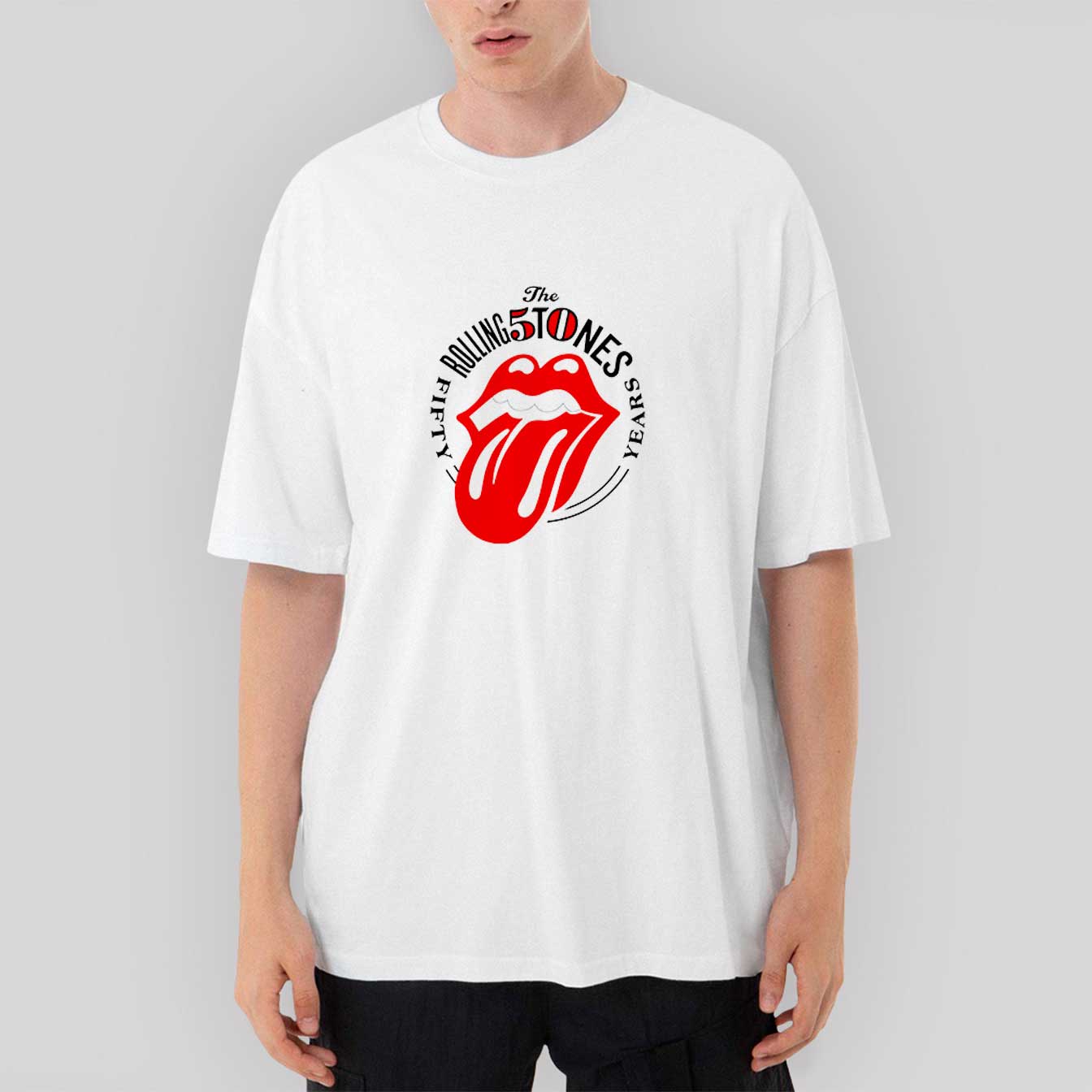 The Rolling Stones 50 Years Oversize Beyaz Tişört