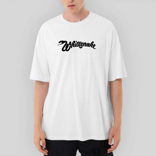 Whitesnake Logo Text Oversize Beyaz Tişört