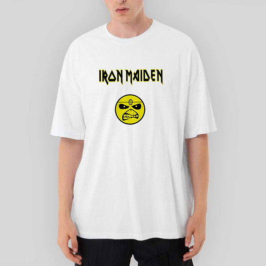 Iron Maiden Face Oversize Beyaz Tişört