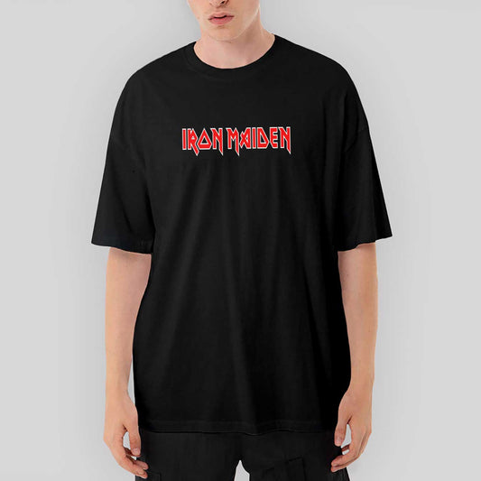 Iron maiden Red Text Oversize Siyah Tişört