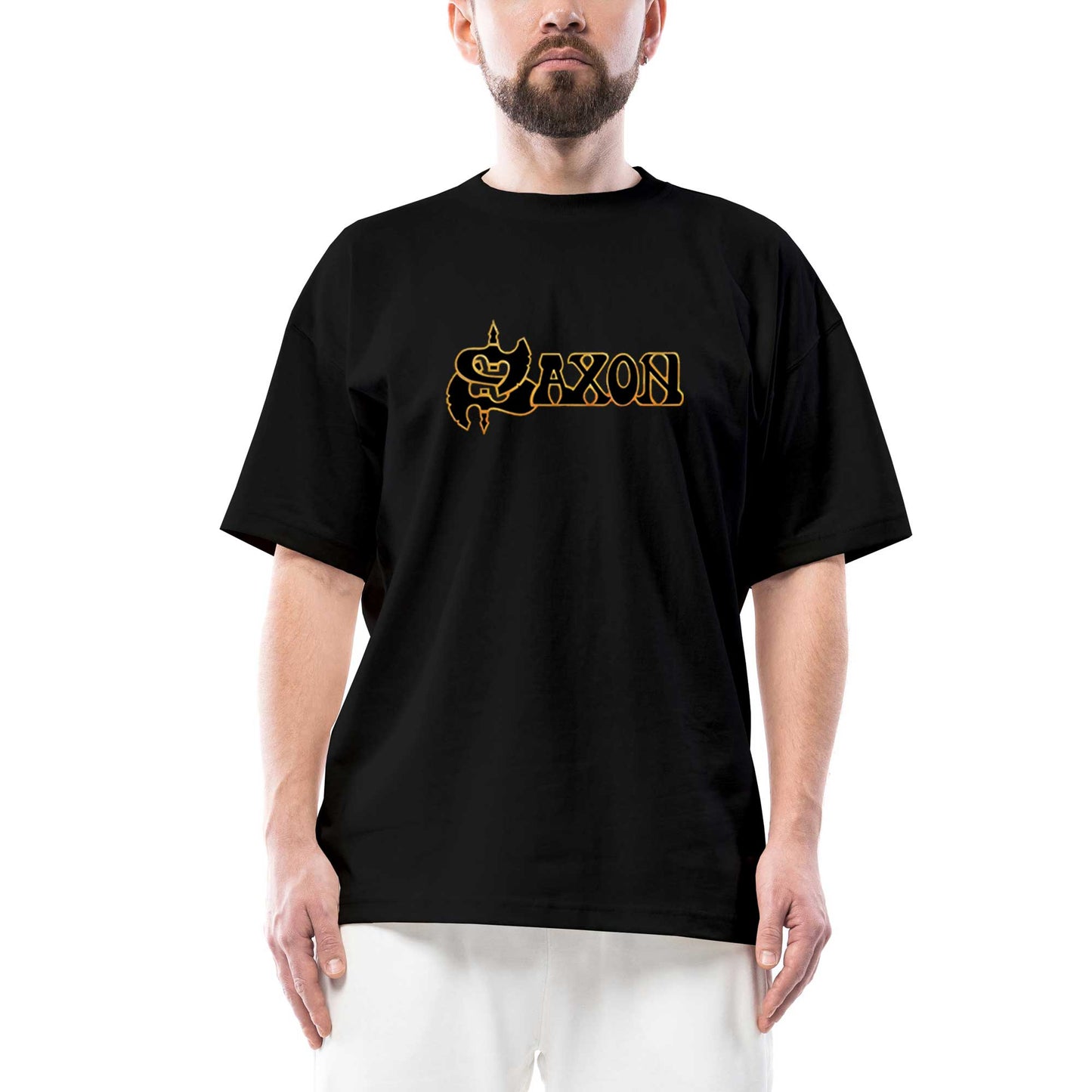 Saxon Gold Logo Oversize Siyah Tişört