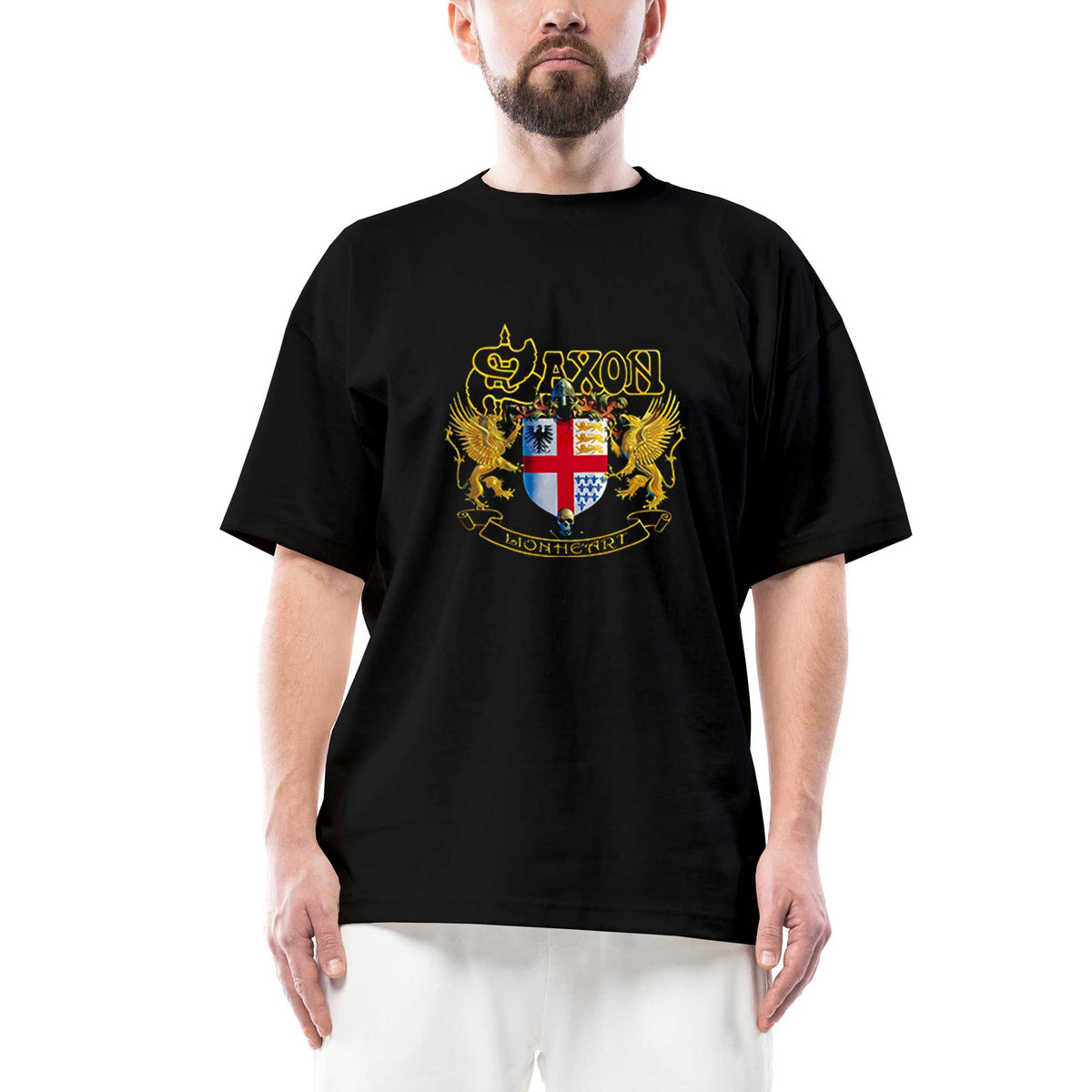 Saxon Lionheart Oversize Siyah Tişört