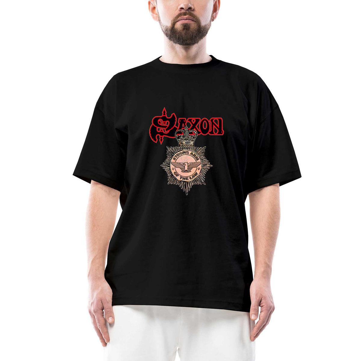 Saxon Strong Arm of the Law Oversize Siyah Tişört