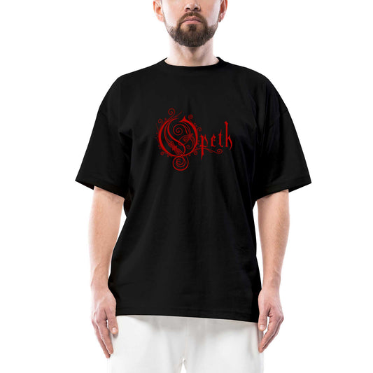 Opeth Red Text Oversize Siyah Tişört
