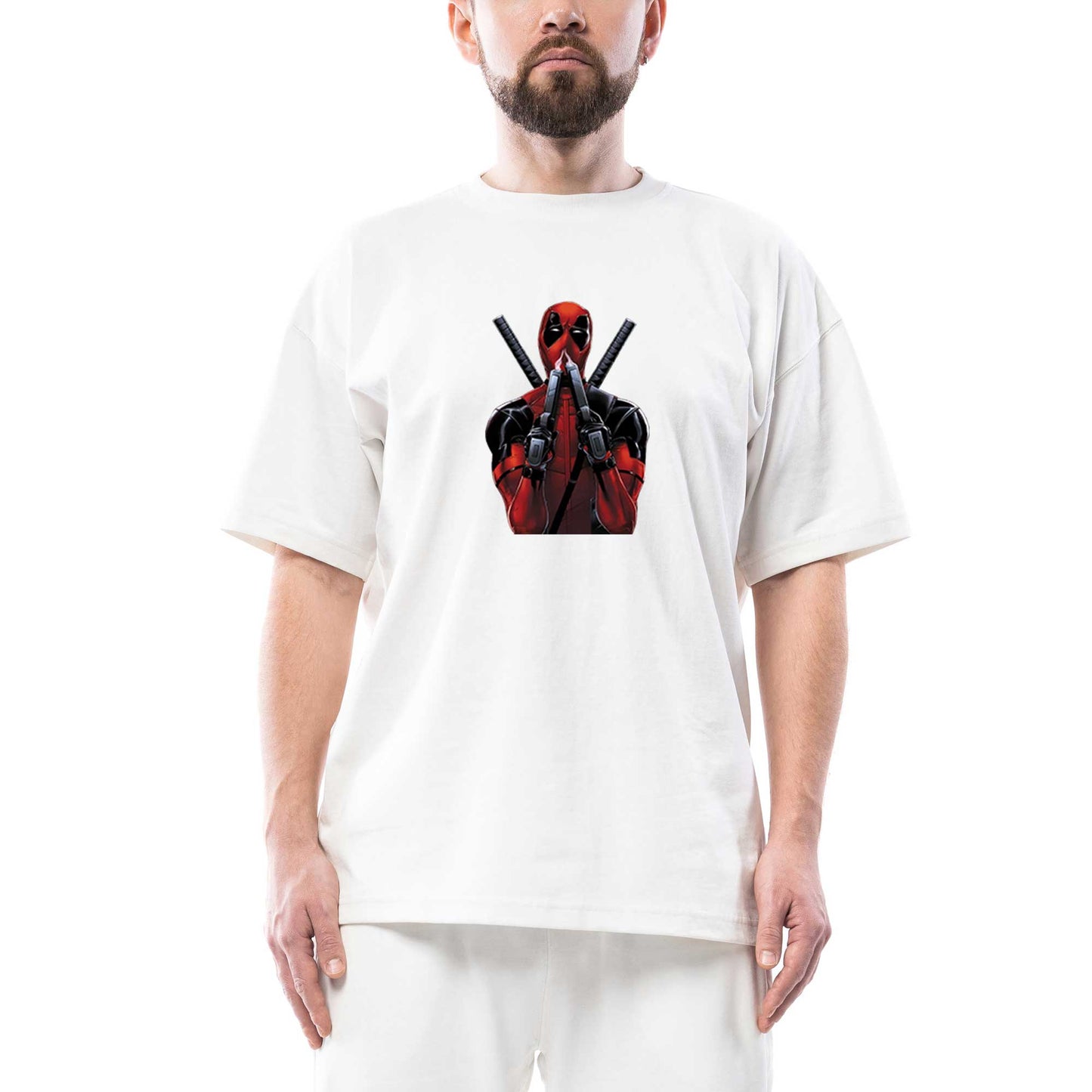 Deadpool Guns Oversize Beyaz Tişört