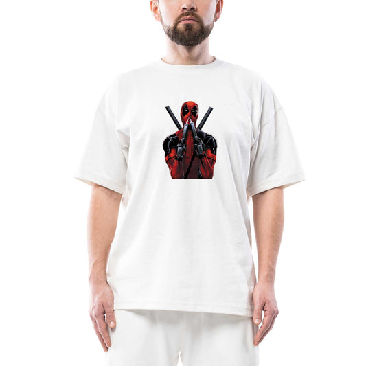 Deadpool Guns Oversize Beyaz Tişört