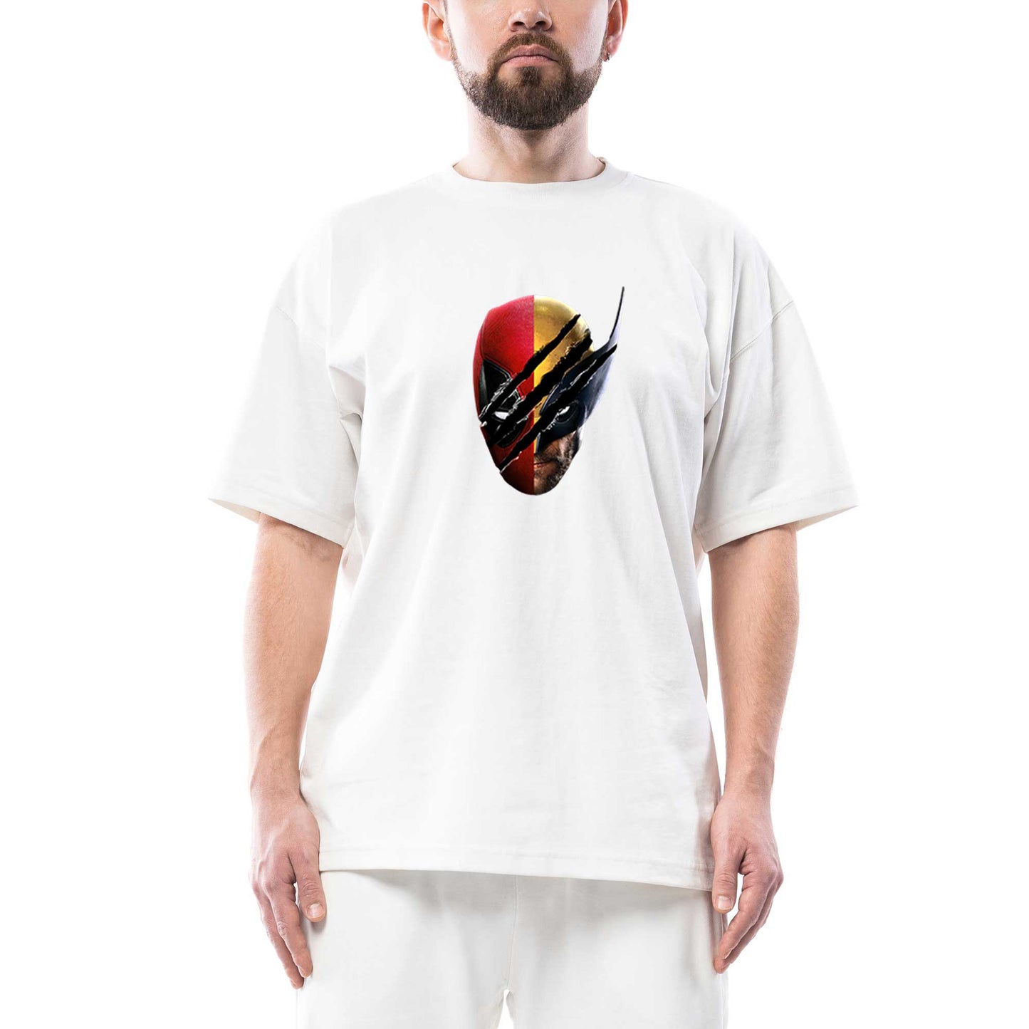 Deadpool Wolverine Siluet Oversize Beyaz Tişört