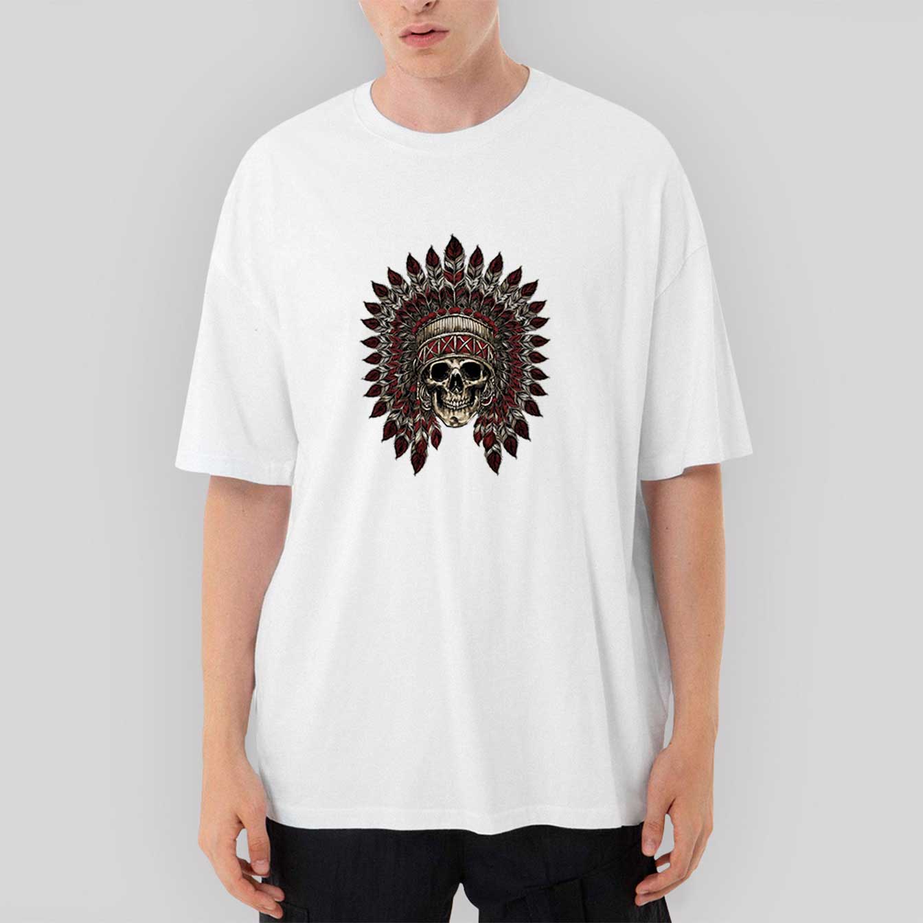 Kızıldereli Skull Apache Oversize Beyaz Tişört