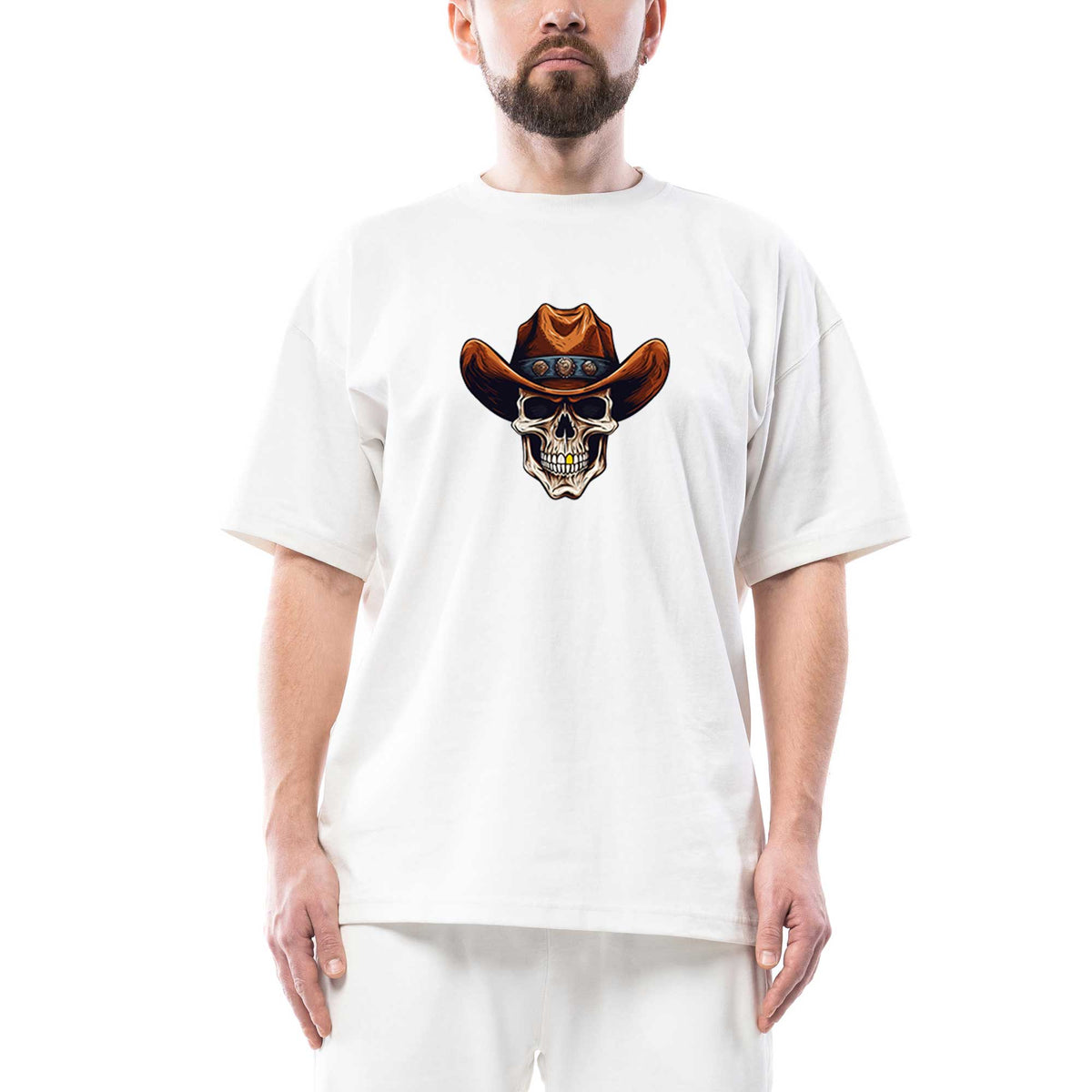 Kovboy Gold Toothed Oversize Beyaz Tişört