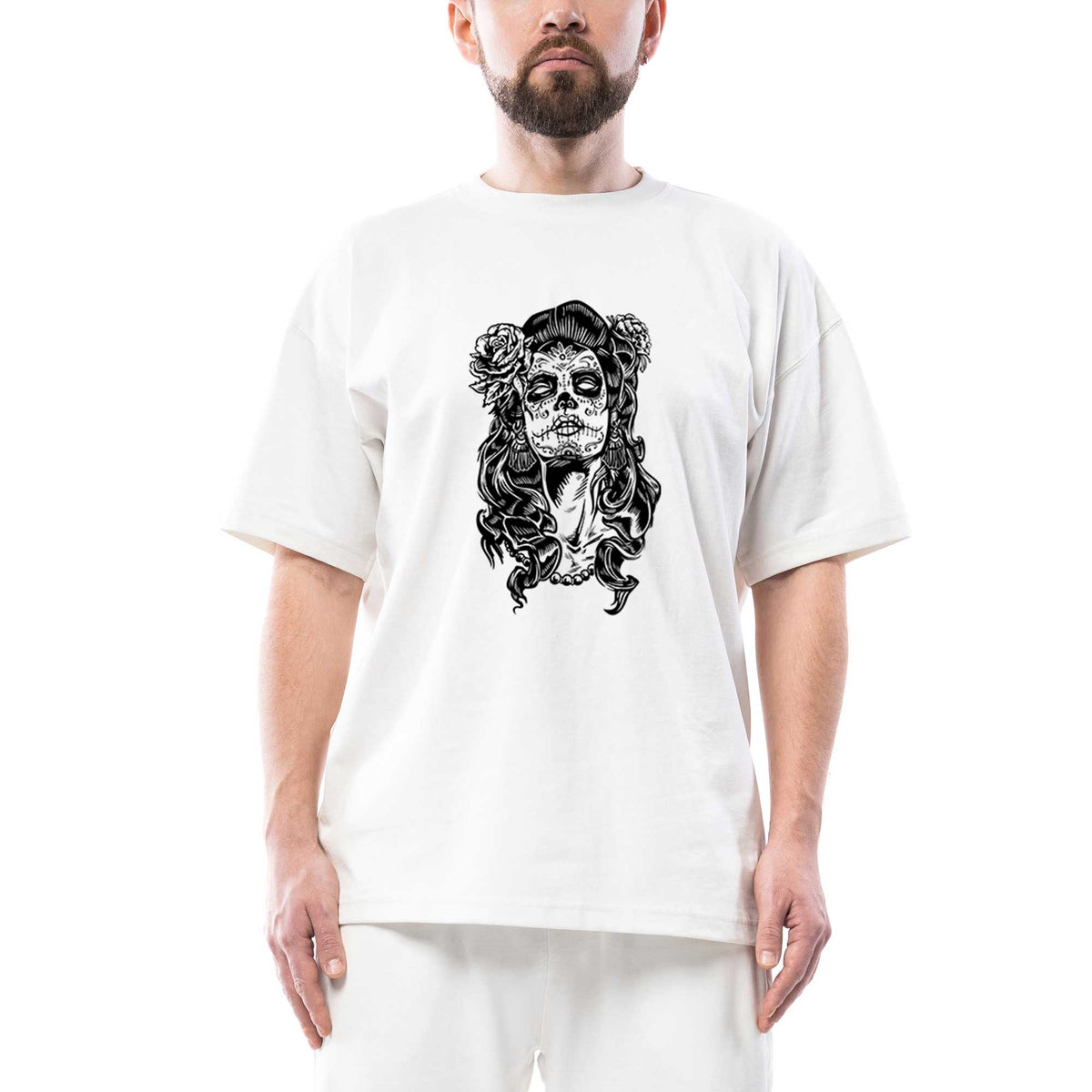 La Calavera Catrina Oversize Beyaz Tişört