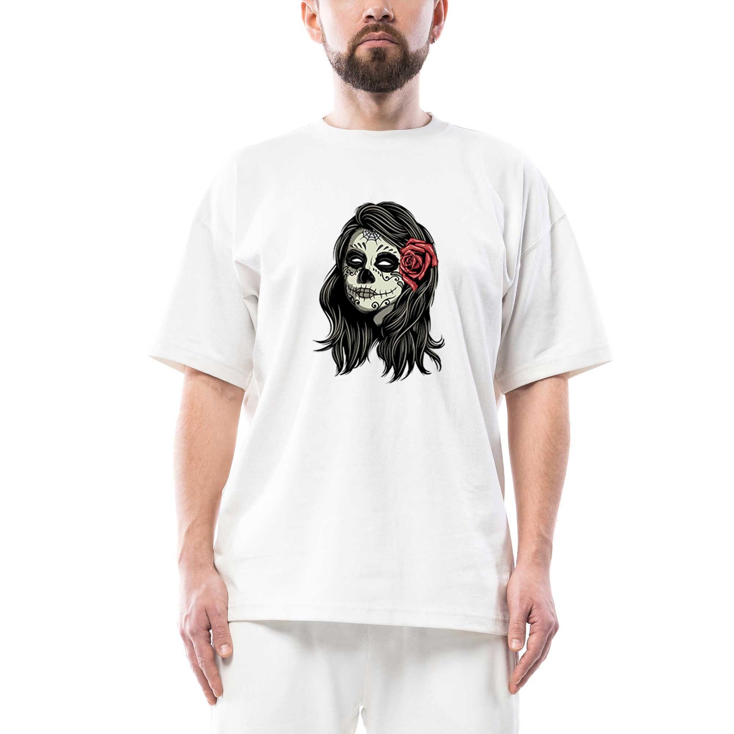 La Calavera Portre Oversize Beyaz Tişört