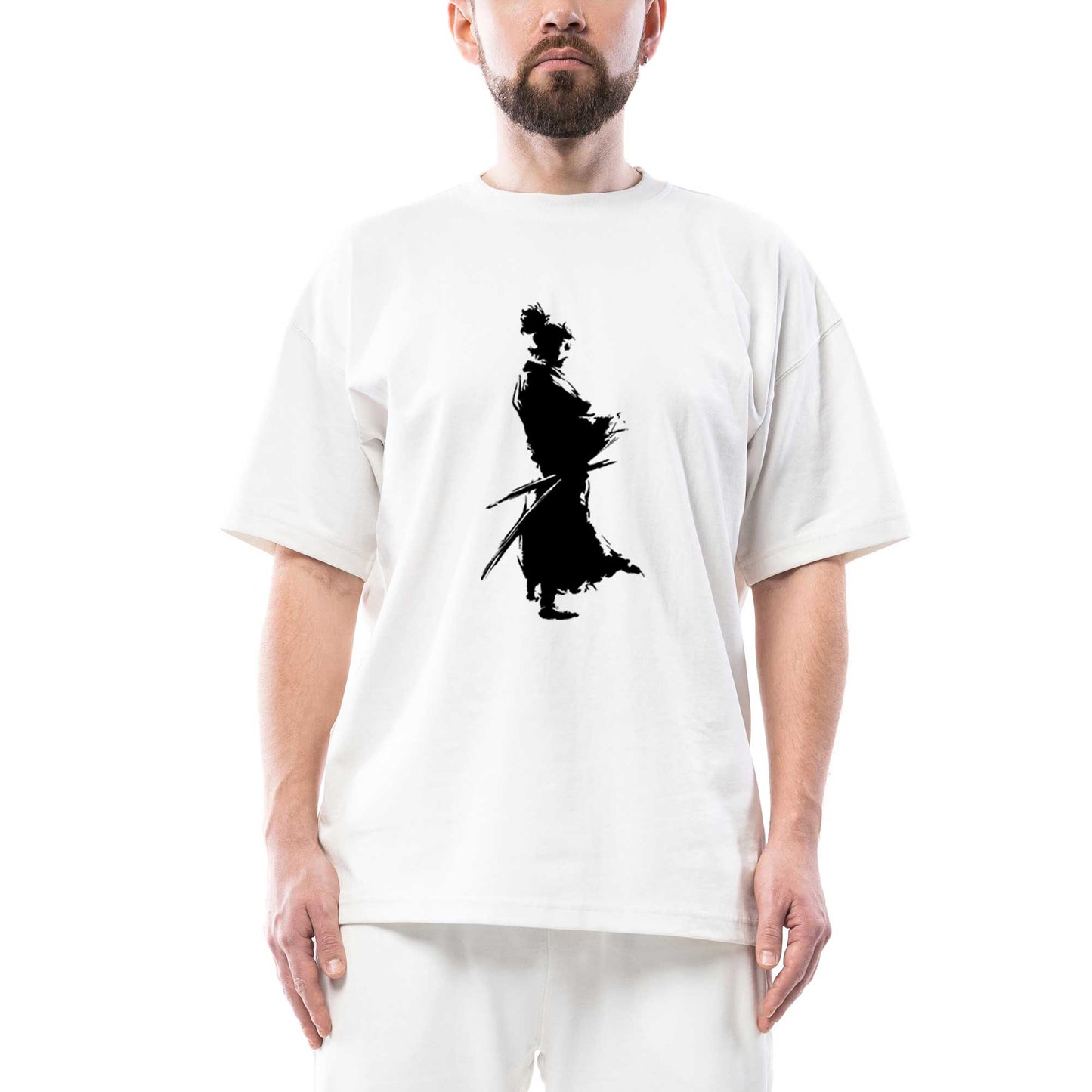 Samurai Musashi Portre Oversize Beyaz Tişört